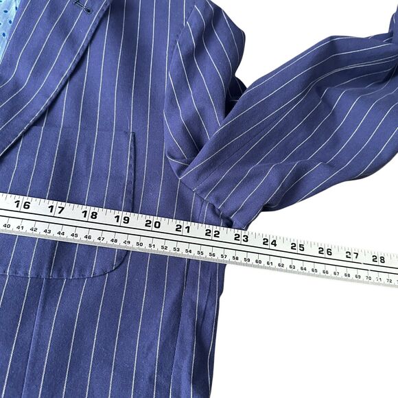 Peter Millar Blazer Suit Jacket Mens Large Blue Pinstripe Cotton Single Breasted - Picture 8 of 11